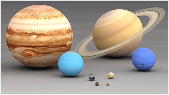 Sistema solar a escala de tamaños